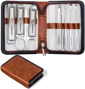 FAMILIFE Nail Care Kit 9-in-1 Professional - Carbon Steel Cuticle Scissors, Fingernail & Toenail Clippers for Nails, Manicure Set Travel Grooming Kit with Case (Brown)