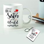 PICRAZEE “Best Sister in The World” Gift for Sister on Her Birthday (1 pc Ceramic Coffee Mug with Wooden Key Ring) (Best Sister in The World)