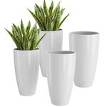 Rukonza Pack of 4 Fiber Tower Planter - 14 Inch Tall Fiber Tower Pot, Lightweight Planter for Home Office Garden Balcony Plant (Pack of 4 Pot)