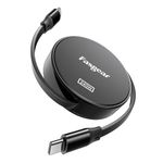 Fasgear 240W USB C to USB C Cable 3.3ft Retractable 5A Fast Charging Type C Cord for 100W USB C Charger [4-Stretch Length] Compatible with i-Phone 15 Sam-sung Galaxy Z Flip5 S23 Mac-book Pro (Black)