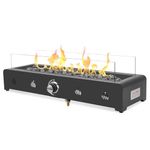 Onlyfire Rectangular Tabletop Gas Fire Pit, 6.5KW Outdoor Gas Heater with Lava Rocks & Glass Wind Guard, Propane Fire Pit for Patio, Backyard and Outdoor, Bottom Mounted