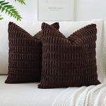 JOTOM Pack of 2 Corduroy Soft Striped Cushion Covers 40x40 cm 16x16 Inch Boho Decorative Throw Pillow Covers Square Cushion Case Home Decor Pillow Cases for Couch Sofa Living Room Bed (Dark Brown)