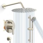 Shower System, SR SUN RISE 3-Function Round Shower Faucet with Adjustable Shower Slide Bar and 6-Setting Handheld Shower Head, 12 Inch Wall Mounted Shower Set with Valve for Bathroom, Brushed Nickel