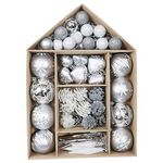 Victor's Workshop 70pcs 3-8cm Shatterproof Christmas Baubles Pack, Frozen Winter Silver and White Christmas Ball Ornaments for Christmas Tree Decoration