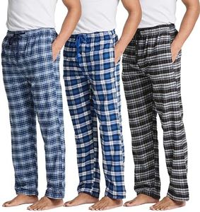 Real Essentials 3 Pack Mens Big & Tall King Size Pajama Pants Cotton Soft Pajamas Men Flannel Bottoms Fleece Buffalo Plaid Pj Lounge Pants Sleepwear Pijamas Hombres Woven Button Fly - Set 1, 5x Tall