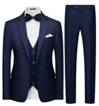 MAGE MALE Mens 3 Piece Suits Slim Fit Tuxedo Suit Set Soild Prom Wedding Suits One Button Blazer Vest Pants Set with Bow Tie, Navy Blue, Large