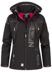 Geographical Norway Tislande Lady - Women's Outdoor Waterproof Softshell Hooded Jacket - Windproof Jacket - Outdoor Activities Hiking Skiing Autumn Winter Spring (Black-pink L)