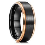 King Will Mens 8MM Black Tungsten Carbide Ring Matte Brushed Wedding Band Rose Gold Plated Beveled Edge 10.5