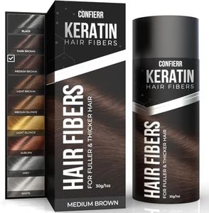 CONFIERR Keratin Hair Fibers for Men & Women - Fill In Fine or Thinning Hair, Instantly Thicker, Fuller Looking Hair (Medium Brown 30g)