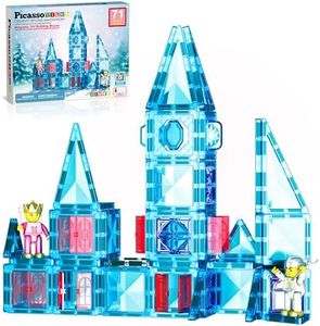 PicassoTiles 71pc Mini Diamond Series Winter Ice Theme Magnetic Tile Building Blocks 2 Character Action Figures Travel Size On-The-Go Magnet Construction Toy Set STEM Development Kit Ages 3+ PTM71