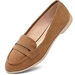 festooning Womens Loafers Shoes for Ladies Slip On Moccasins Suede Work Shoes Comfy Office Shoes Brown Size 7