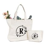 TOPDesign Initial Canvas Tote Bag, Personalized Present Bag, Suitable for Wedding, Birthday, Beach, Holiday, is a Great Gift for Women, Mom, Teachers, Friends, Bridesmaids (Letter R)