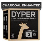 DYPER Charcoal Enhanced Diapers | Baby Diapers from Plant-Based* & Honest Materials | Day & Overnight Diapers | Disposable Diapers for Sensitive Skin (Size 3, 50, Count)