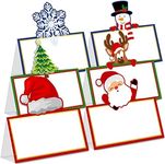 24 Christmas Place Cards Xmas Name Cards Snowflake Santa Reindeer Snowman Tree Tented Wedding Card Blank Table Cards Folded Dinner Name Tags for Winter Holiday Party Supplies, 6 Styles