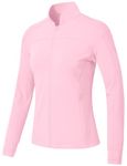 BGOWATU Women's Workout Running Jacket Lightweight Zip up Athletic Jackets Gym Yoga Tops with Zip Pockets Pink M