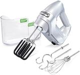 Hamilton Beach Professional 7-Speed Digital Electric Hand Mixer with High-Performance DC Motor, Slow Start, Snap-On Storage Case, SoftScrape Beaters, Whisk, Dough Hooks, Silver and Chrome (62657)