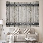 JAWO Rustic Wooden Plank Tapestries Gray Wood Barn Door with with Metal Texture Western Country Theme Bedroom Living Room Dorm Wall Hanging Tapestry Blanket 3D Print Art Tapestry 71x60 inches