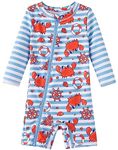 UMELOK Baby Boys Swimsuit One Piece Full Zip with Long Sleeve UPF 50+ Sun Protection Sunsuit Striped crab,12M