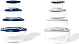 DURA LIVING 16-Piece Glass Food Storage Containers Set (8 Containers + 8 Lids) | Round, Nesting, Microwave & Dishwasher Safe | BPA-Free, Space-Saving | Color Lids for Pantry & Kitchen Organization