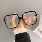 Oversized Square Reading Glasses Women Men, Big Frame Blue Light Blocking Eyeglasses Large Computer Goggle Readers (Color : Black-Golden, Size : +1.50-x)