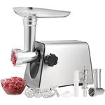 Simple Deluxe Electric Meat Grinder, Heavy Duty Meat Mincer, Food Grinder with Sausage & Kubbe Kit, 3 Grinder Plates, 800W Power, Easy to Clean and Install, Suitable for Home Kitchen,Sliver