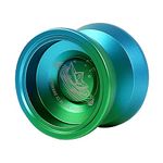 Professional Responsive Yoyo, Aluminum Yo Yo for Kids Beginner, Replacement Unresponsive Ball Bearing for Advanced Yoyo Players + 1 Glove + 5 Yoyo Strings (Blue-Green)