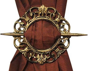 Kashi Home Curtains Holdbacks - Antique Decorative Curtain Holdback, Set of 2, Window Panel Tiebacks Treatment Bronze Silver Mahogany Gold (Gold)