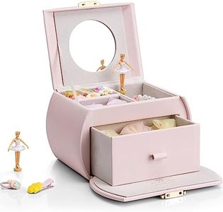 Vlando Ballerina Kids Music Jewellery Box for Girls, 2-Layer Musical Box Jewellery Organiser wth Mirror, Christmas Birthday Gift Light Pink