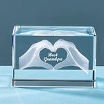 ERWEI Gifts for Grandpa Engraved with Best Grandpa in Cube Crystal Glass Figurines Gift for Grandad Presents for Grandfather from Grandson Granddaughter on Birthday Christmas Thanksgiving