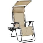 Yaheetch Outdoor Zero Gravity Sun Lounger Foldable Recliner Adjustable Patio Garden Chair w/Canopy, Cup Holder, Carry Strap for Beach Deck Camping Beige/1