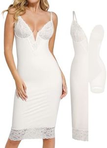 Popilush Lace Corset Dress for Women - V Neck Shapewear Tummy Control Midi Dresses - Spring Wedding Guest Party Night White