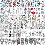 EGMBGM 66 Sheets 430+ PCS Cute Temporary Tattoos For Women Men Adults, Watercolor Butterfly Flower Lavender Fake Tattoo Stickers Kids Boys Girls, Black Star Animals Space Temp Tattoos Dragon Wolf Lion