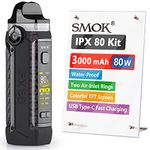 SMOK IPX80 E Cigarette Vape Starter Kit, 80W 3000mAh, Waterproof + Dust & Shock Proof, Airflow Control Vaping, Colorful TFT Display, USB Type-C Fast Charging, 2ml No Nicotine (Black Carbon Fiber)