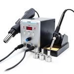 Serplex® 2 in 1 Hot Wind Gun Solder Iron SMD Rework Soldering Station Kit 700W/220V Tabletop Hot Wind Gun Tin Solder Iron Working Station Adjustable Soldering Station with LCD Digital Display