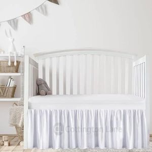 White Crib Skirt Dust Ruffle, 100% Natural Cotton-Nursery Crib-Toddler Bedding Skirt for Baby Girls or Boys, 14" Drop