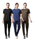 VIMAL JONNEY Dryfit Lycra Solid Multicolor Tracksuit Co-ord Sets for Women (Pack of 3)-DRYFIT_T_D10_BLK_BLU_OLV_006-L