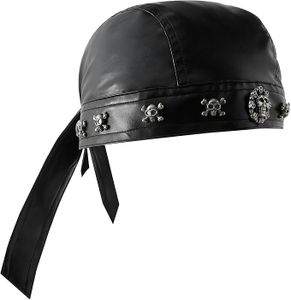 NNwicnl Leather Multi-Skull Cap - Black Lace-up Rider Skull Cap, Motorcycle Cap, Suitable for Everyday Wear and Street Style