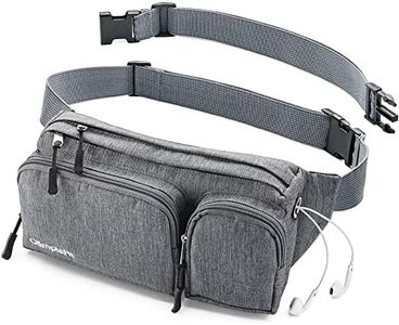 OlimpiaFit Fanny Pack for Women and Men - Waist Bag w/ 6 Anti-Theft Pockets & Plus Size Belt Extension - Water Resistant Travel Accessories - Gray