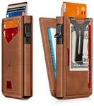 Ruiici Wallet for Men, Slim Minimalist Wallet with Money Clip＆ID Window, RFID Blocking Pop-Up Credit Card Holder, Smart Auminum Mens Wallet Holds 9-13 Cards (Gift Box) (Brown)