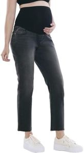 Motherhood Maternity Women's Secret Fit Over The Belly Slim Straight Leg Pregnancy Jeans, Black Stone Wash
