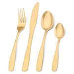 Matte Gold Cutlery Set, Bettlife Tableware Set Stainless Steel Flatware Silverware Set with Knife and Fork Set, Service for 8, Dishwasher Safe, Easy Clean & Hold (Matt Gold, 32 P)