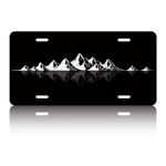 Mountain Car Front License Plate Adventure Awaits Mountains License Plate Cover Stainless Steel Rust-Proof Metal Funny License Plate Tag Black Novelty Vanity Tag Decoration Women Men 12.2" x 6.2"