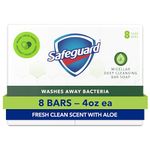 Safeguard Antibacterial Soap, White With Aloe, 4 Oz Bars - 8 Count