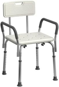 Medline Shower Chair Seat with Padded Armrests and Back | Heavy Duty Shower Chair for Bathtub | Slip Resistant Shower Seat with Adjustable Height | Shower Chair for Inside Shower with 350 lb Capacity