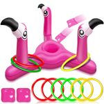 [ Bean Bag & Ring Toss ] Inflatable Flamingo Pool Toys Games Set 2-in-1 Floating Pool Rings Toss & Pool Cornhole Summer Swimming Hawaii Luau Party Water Pool Game for Kids Adults Family Beach Backyard