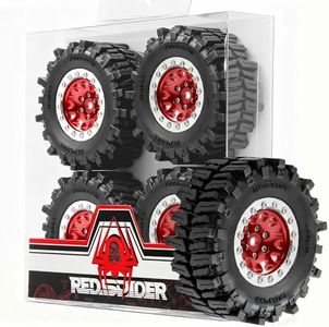REDSPIDER RC 1.3inch Beadlock Wheels and Crawler Tires 64mm * 26mm Mud Slingers X Super Soft Sticky Tyres For RC 1/24 1/18 Scale Crawler TRX4M SCX24 FCX24 FCX18 (Red)