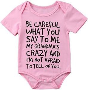 Baby Boy Girl Be Careful What You Say to Me My Grandmas Crazy Bodysuit (70 (0-6M) Pink)