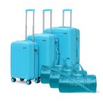 VLITE Megatron 6-Piece Family Set – 3 Duffle Bags + 3 Trolley Suitcases, Unbreakable Polypropylene Luggage, 8 Spinner Wheels, Built-in Number Lock, 3-Year Warranty (Set of 6 with Duffels, Teal)