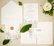 Spelable 30 Set Wedding Invitations With Envelopes And Rsvp Cards,Wildflower Wedding Invitations,Include 5x7 inch Fill-in Invitation,Vellum Wrap,Rsvp Card, Self Seal Envelopes,Gold Wax Seal Stickers