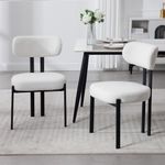 Wahson Set of 2 Dining Chairs in Faux Fur Kitchen Accent Chairs with Black Metal Legs, Upholstered Side Chairs for Dining Room, White